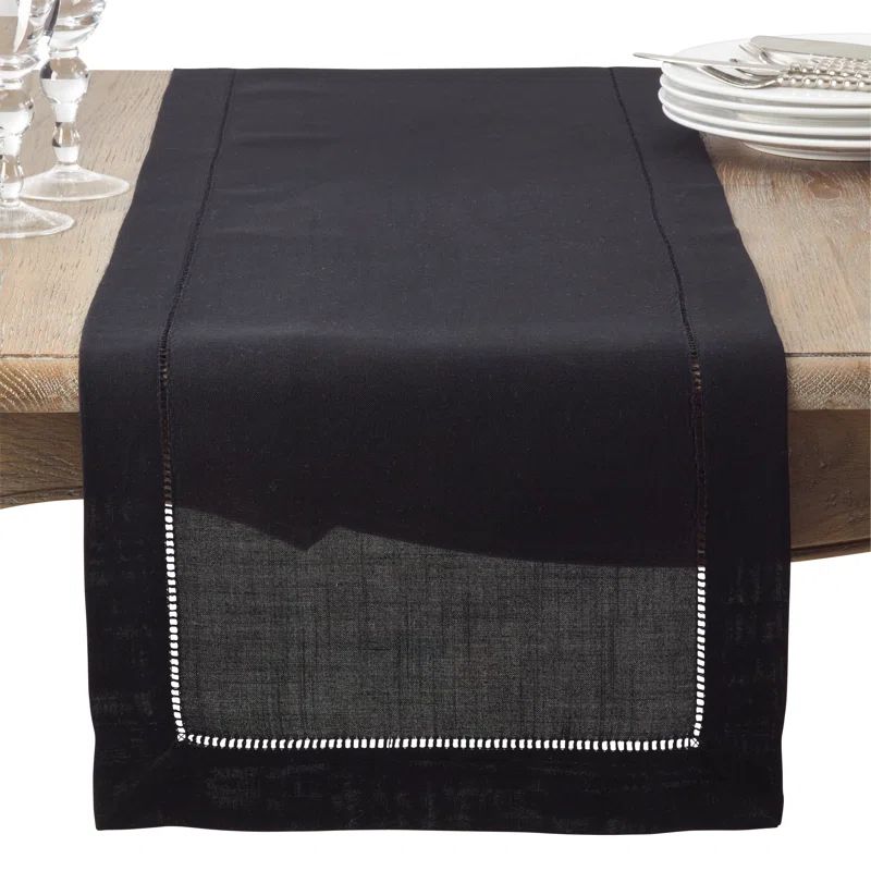 Black Polyester Hemstitched Border Table Runner 16 x 54 in