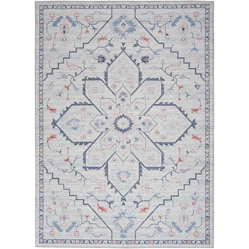 Nicole Curtis Blue Floral Cotton Synthetic 5' x 7' Area Rug