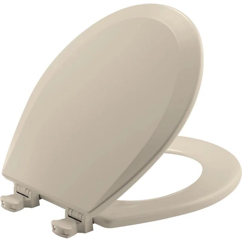 Almond Round Wood Toilet Seat with Easy Clean Hinges