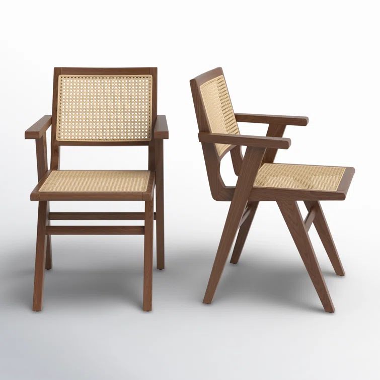Black Cane and Wood Arm Chair, 33.3" Height