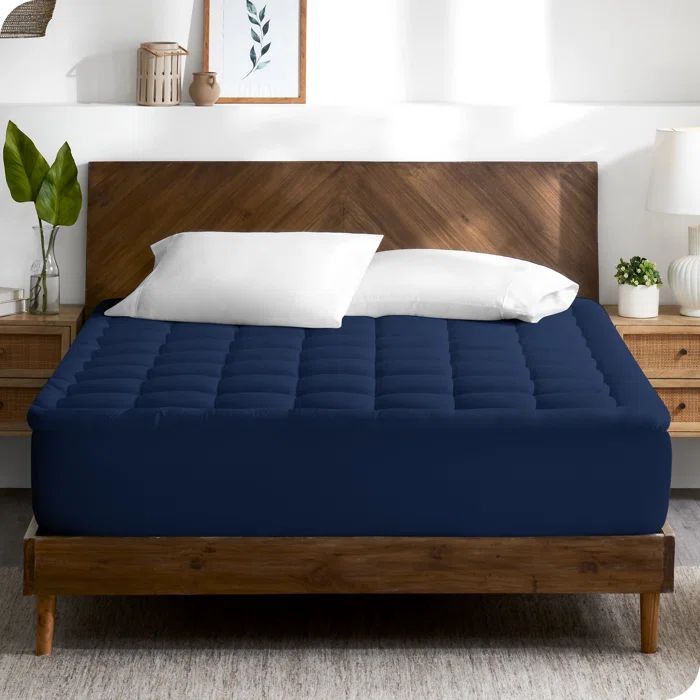 Dark Blue Twin Cotton Top Down Alternative Mattress Pad
