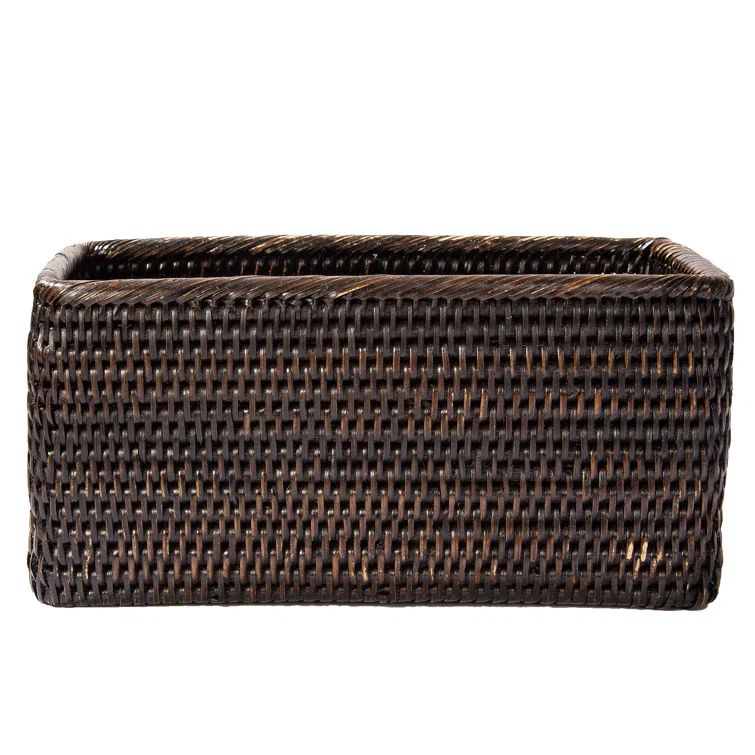 Hand-Woven Dark Brown Rectangular Rattan Storage Basket