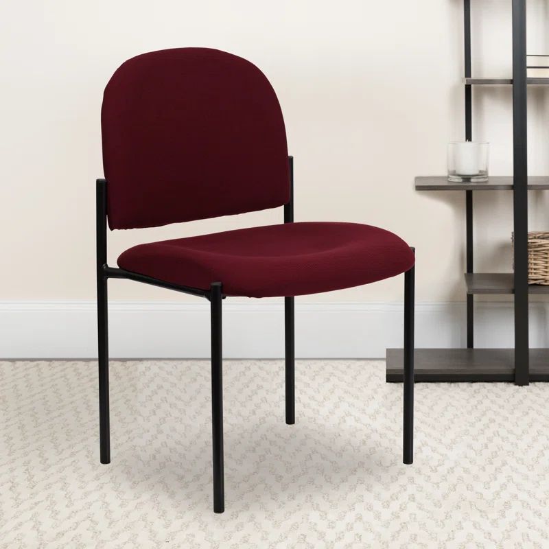 Burgundy Fabric and Vinyl Stackable Metal Side Chair