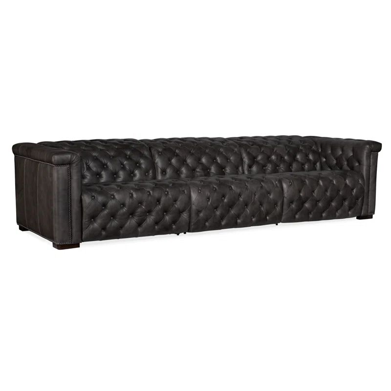 Gray Tufted Leather Power Reclining Sectional Sofa