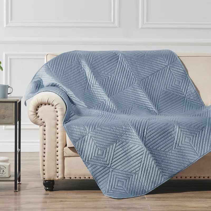 Spa Blue Velvet Quilted Reversible Throw Blanket