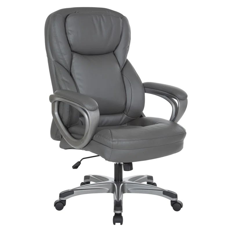 Charcoal High Back Leather Executive Swivel Chair with Metal Base