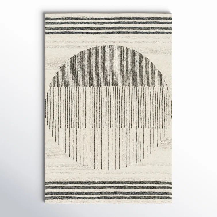 Handmade Black and Beige Wool Geometric Rectangular Rug