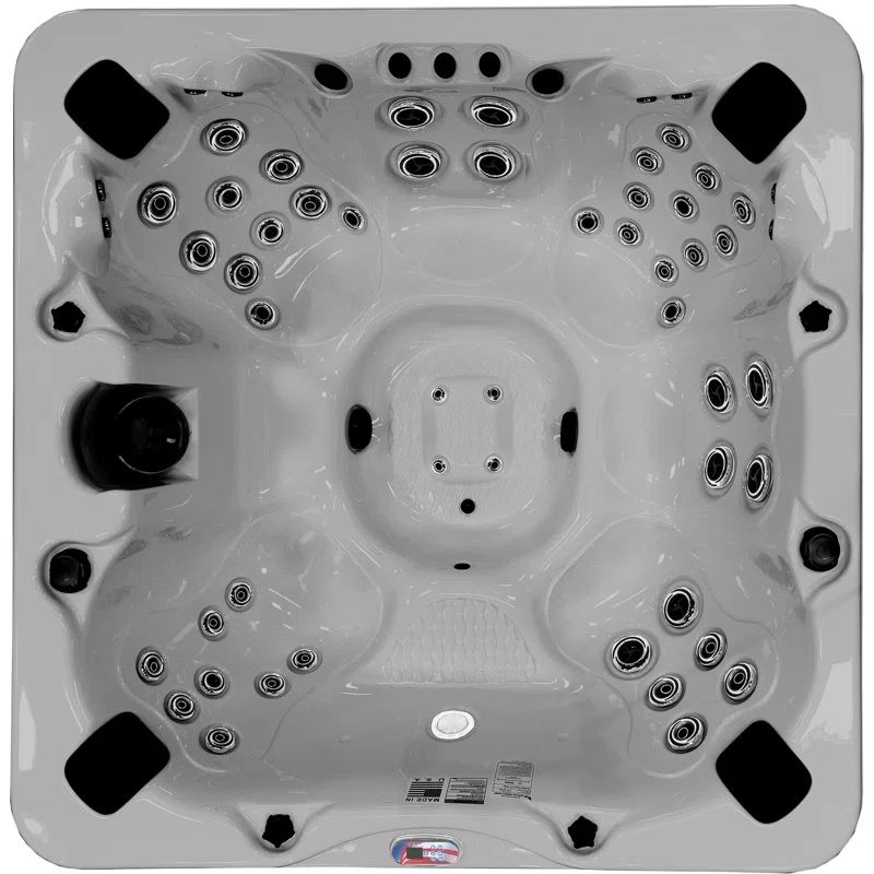 7-Person Silver Acrylic Bench Spa Hot Tub with LED Waterfall