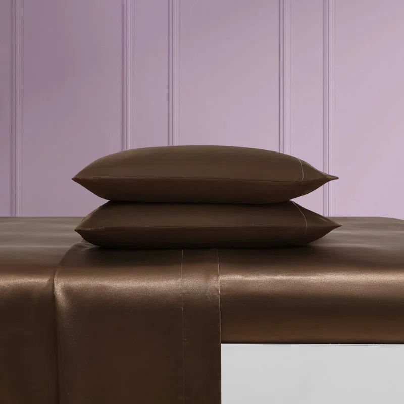 Espresso Brown Satin Full Sheet Set with Microfiber