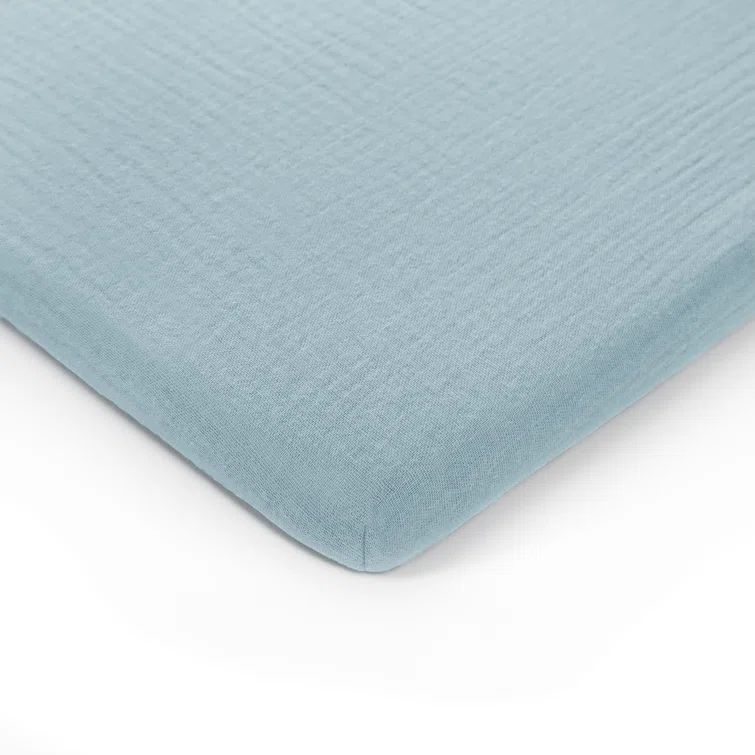 Sky Blue Muslin Cotton Fitted Bassinet Crib Sheet