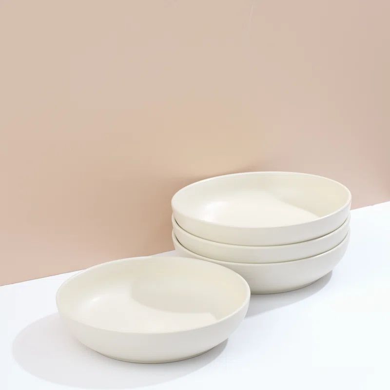 Matte Off-White Ceramic 40-Ounce Pasta and Salad Bowl Set