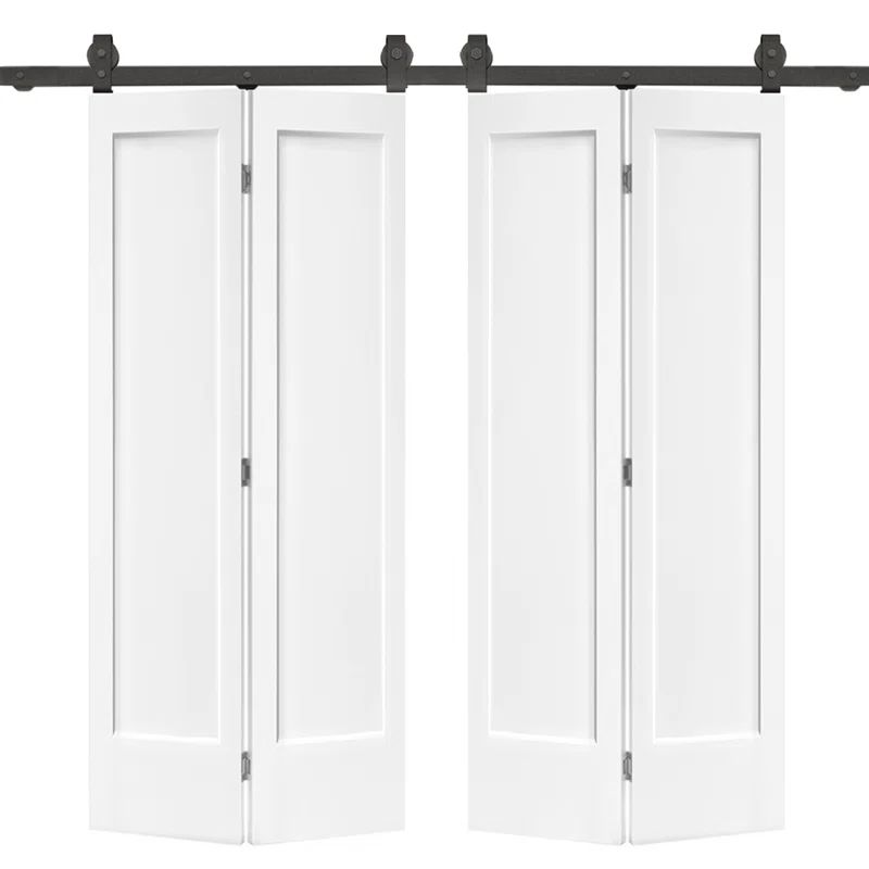 White MDF Double Bi-Fold Barn Door with Black Hardware