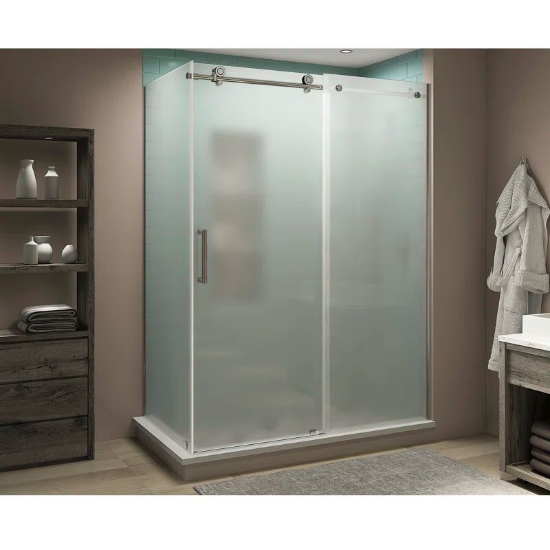 Coraline XL Frosted Glass Frameless Sliding Shower Enclosure with Polished Chrome Finish