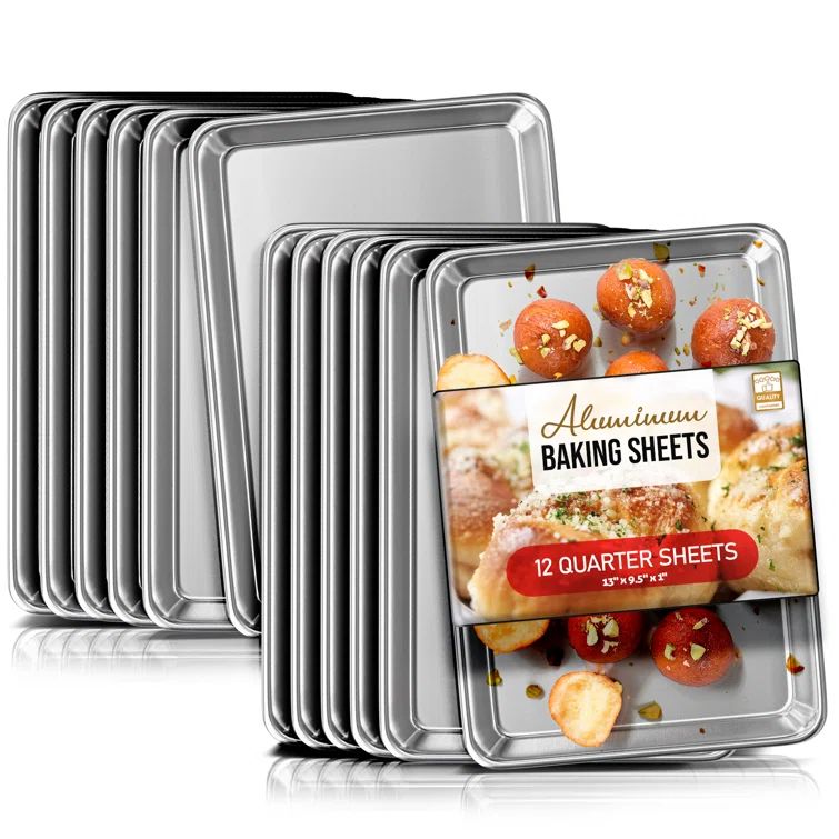 JoyTable Non-Stick Aluminum Quarter Sheet Pan Set, 12 Pack