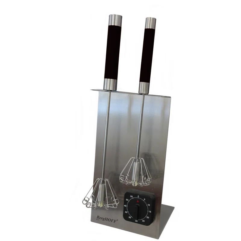 Black Stainless Steel 2-Piece Whisk Set with Timer Stand