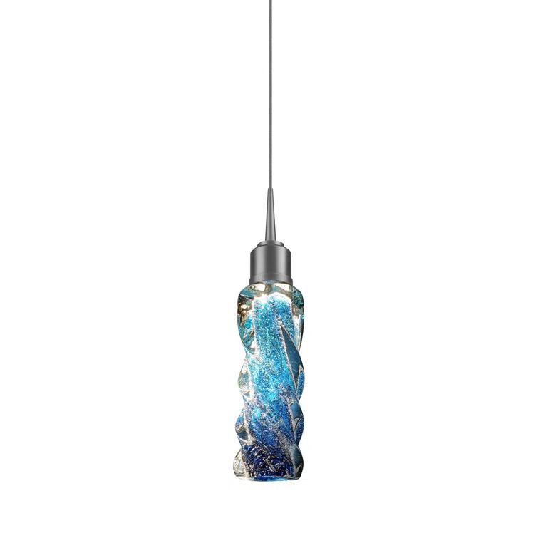 Matte Chrome Blue Glass LED Pendant Light