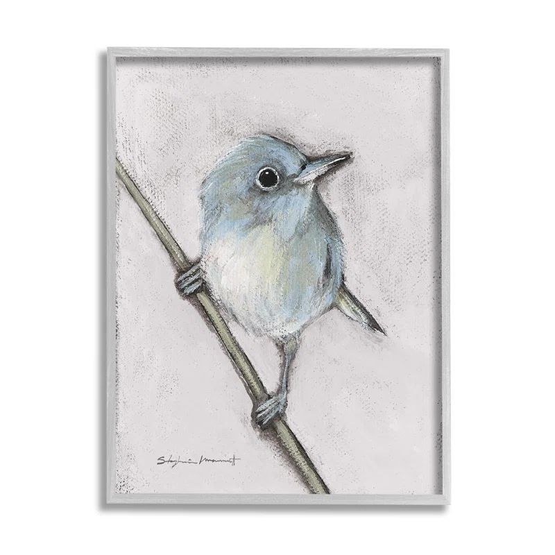 Gray Framed Wildlife Perched Bird Art Print