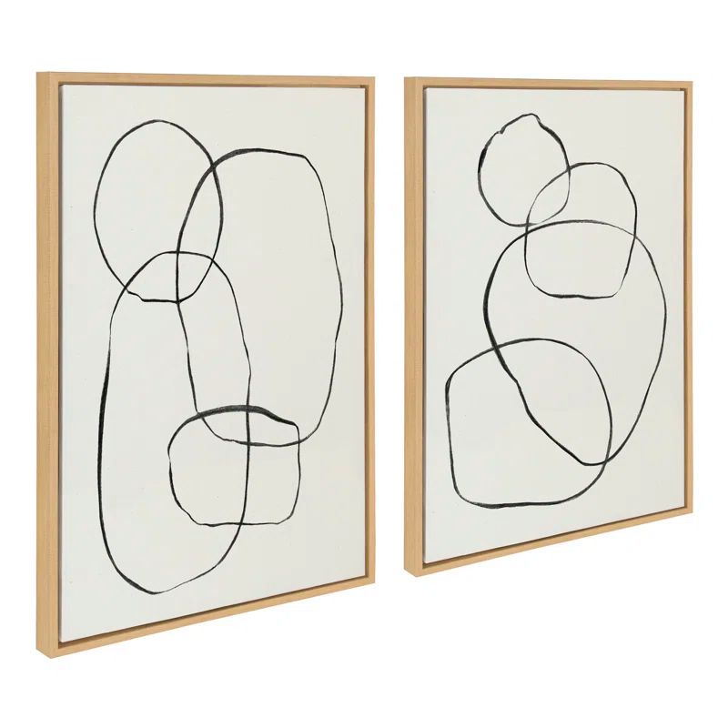 Natural Framed Abstract Black and White Canvas Art Set