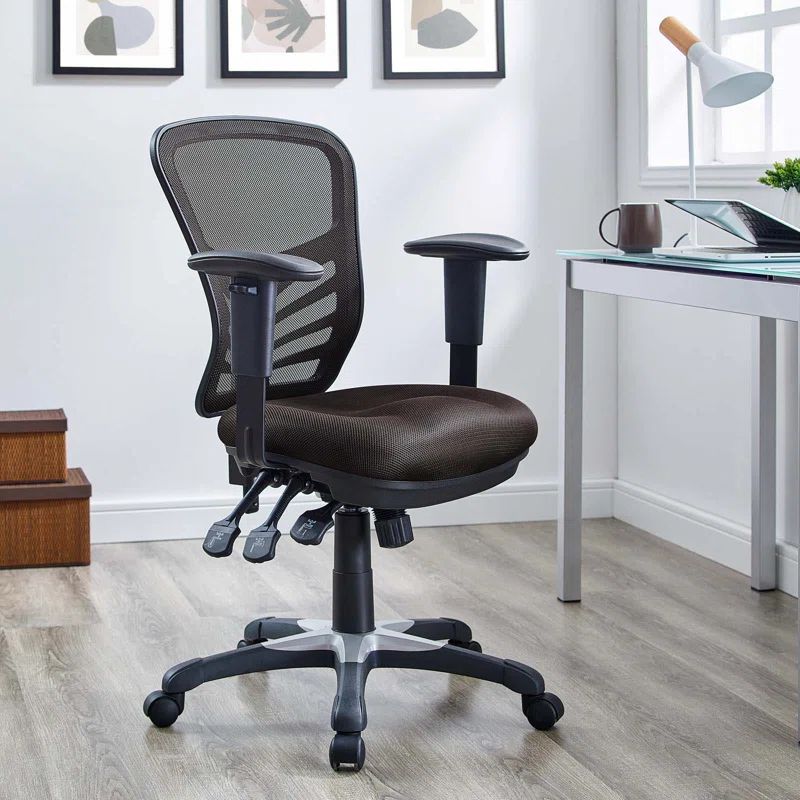 Brown Mesh and Leather Adjustable Swivel Office Chair
