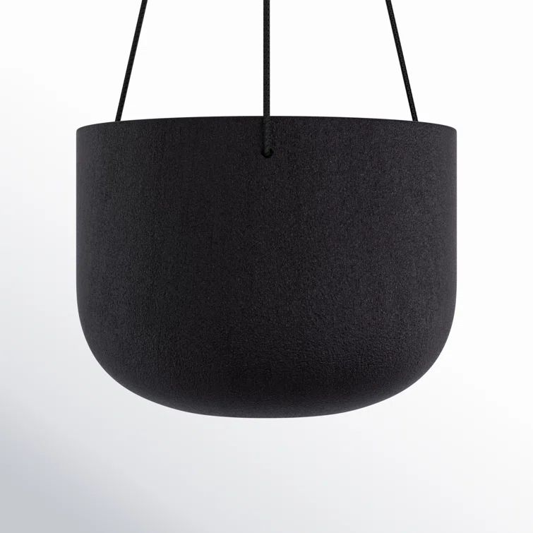 Black Round Outdoor Hanging Planter with Jute Rope