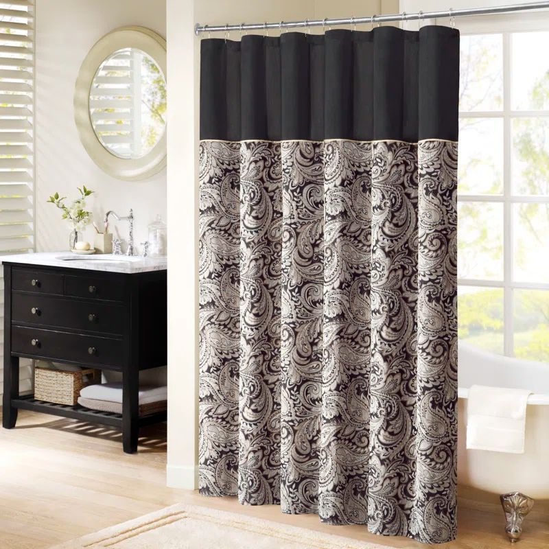 Black and Off-White Paisley Jacquard Shower Curtain