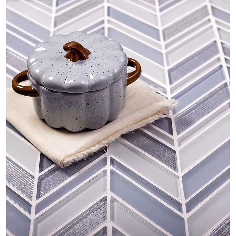 White and Blue Chevron Glass Mosaic Tile for Kitchen and Bathroom