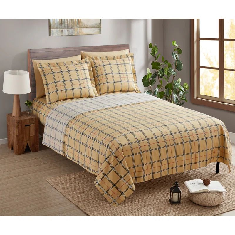 Ultra Soft Yellow Plaid Microfiber Full Sheet Set