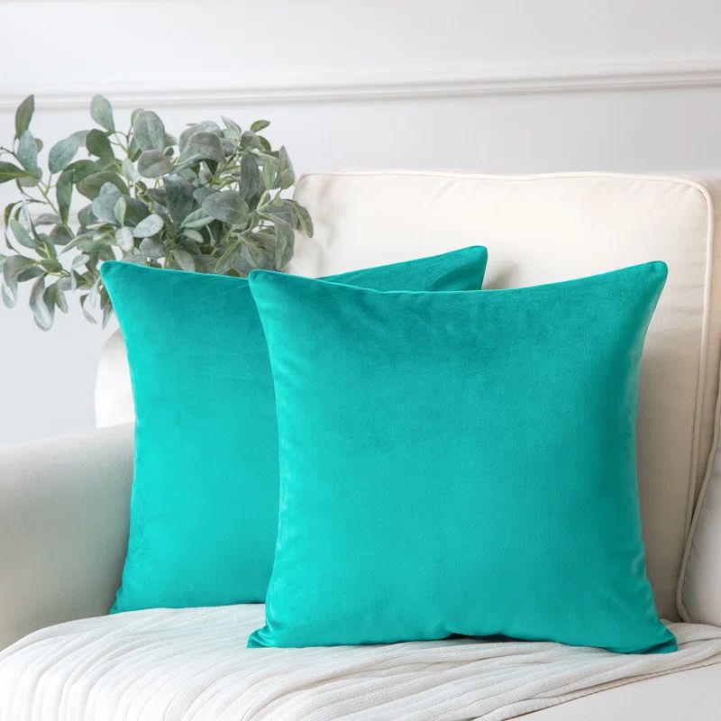 Turquoise Silky Velvet Euro Throw Pillow Set of 2