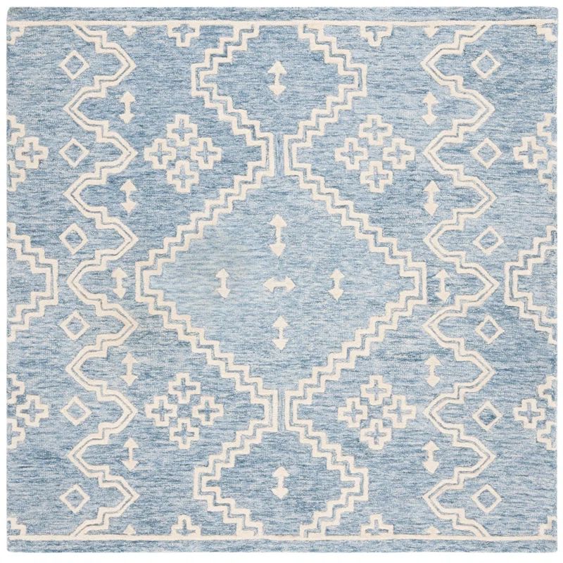 Ivory Abstract Tufted Wool Square Area Rug
