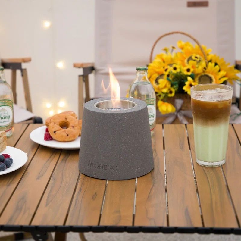 Light Gray Round Concrete Bioethanol Tabletop Fireplace