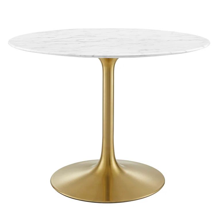 Gold White Round Marble Dining Table with Pedestal Base