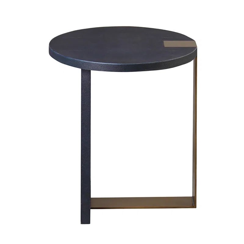 22'' Transitional Gray and Gold Round Wood & Metal Side Table