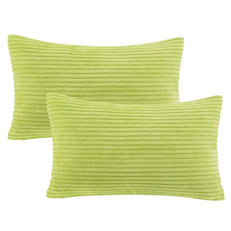 Lime Green Striped Polyester Square Throw Pillows, Set of 2