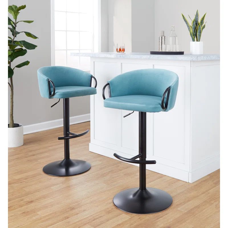 Claire Light Blue Velvet Adjustable Swivel Barstool Set