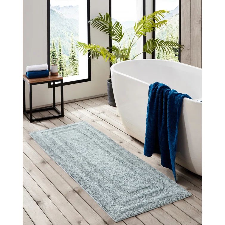 Logan Green Plush Cotton 60" x 22" Bathroom Runner Rug