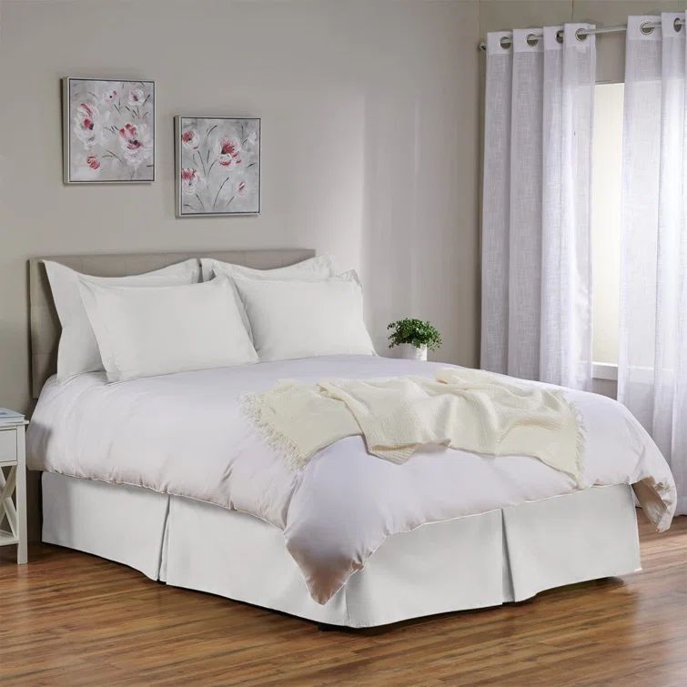 White Queen Cotton Blend Tailored Bed Skirt with Split Corners