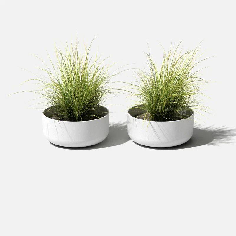 White Plastic-Stone Round Planter Set for Indoor/Outdoor