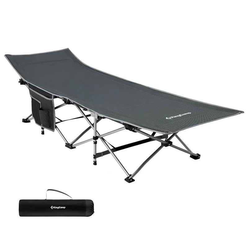 KingCamp Gray Steel Folding Portable Camping Cot with Side Pocket