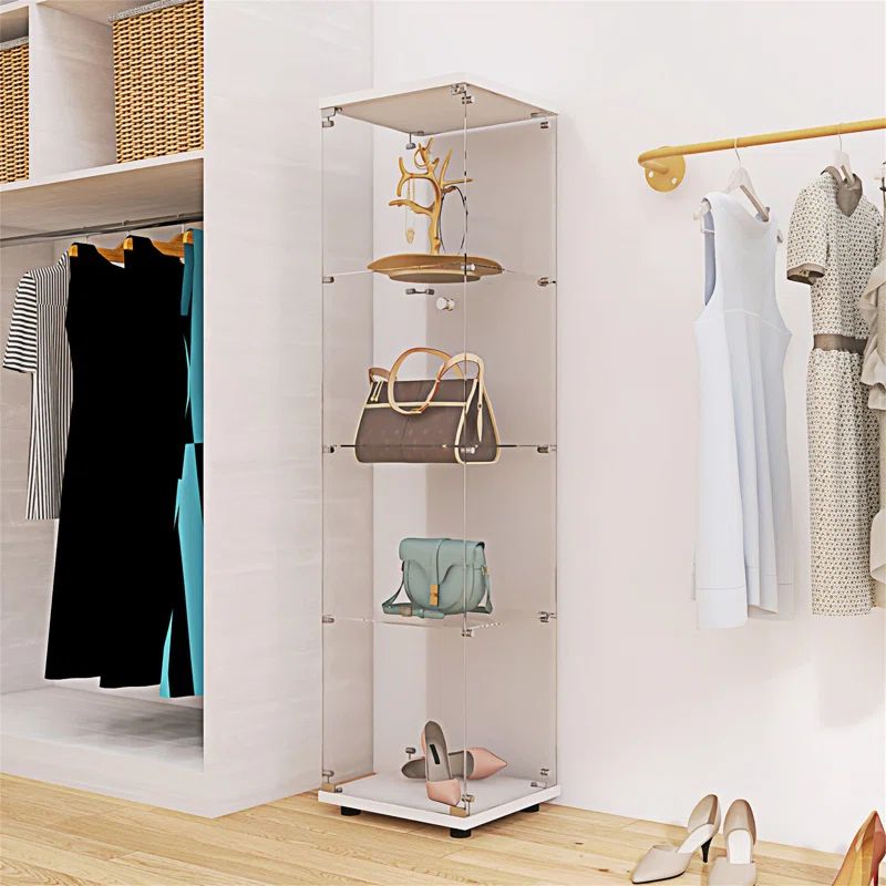White Lighted Glass Display Cabinet with Four Shelves