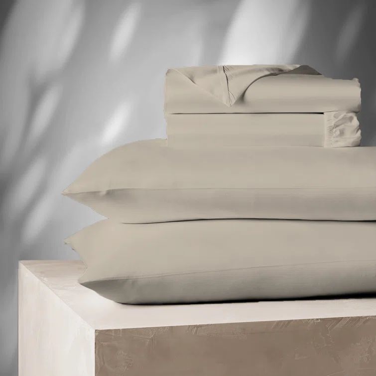 Beige 1200TC Cotton-Blend Wrinkle-Resistant Full Sheet Set