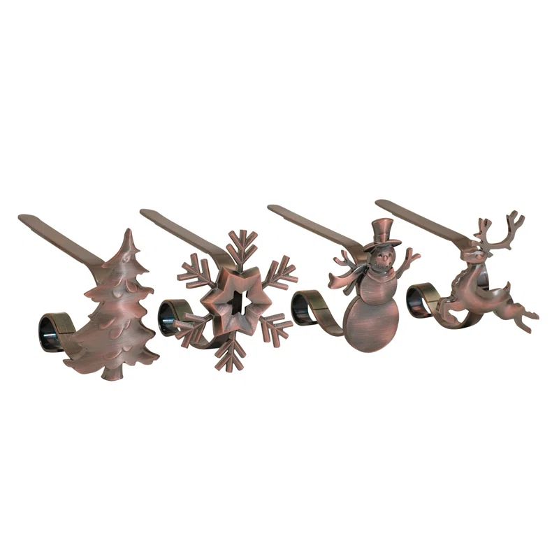 Bronze Christmas Stocking Holders with Festive Icons, 4-Pack