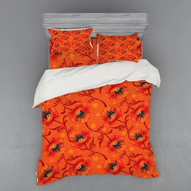 Queen Burnt Orange Floral Duvet Cover Set