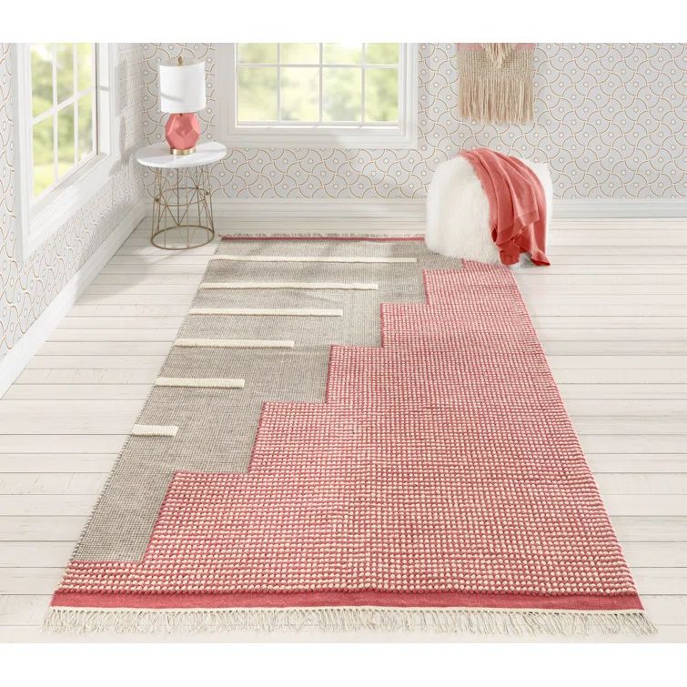 Memphis-Inspired Bold Shapes Pink Wool 9' x 12' Area Rug
