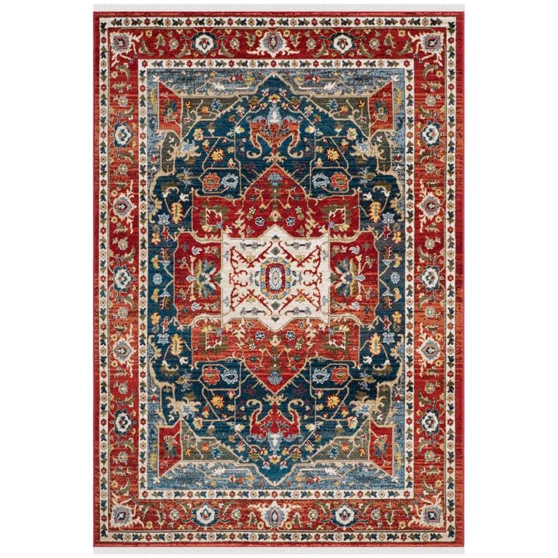 Elegant Red Floral Medallion 48"x30" Easy-Care Synthetic Rug