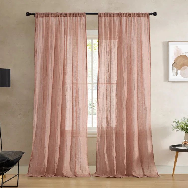 Dusty Pink Light-Filtering Linen-Blend Rod Pocket Curtains
