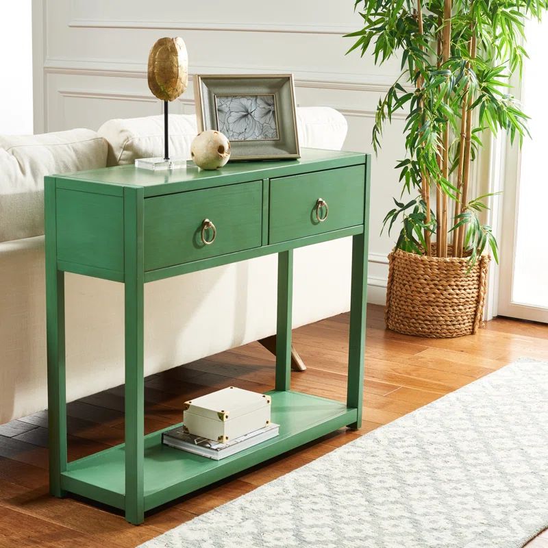 Sadie Turquoise Iron and Wood Console Table with Storage