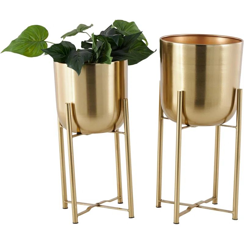 Gold Metal Round Dome Indoor Outdoor Planter Set with Stands