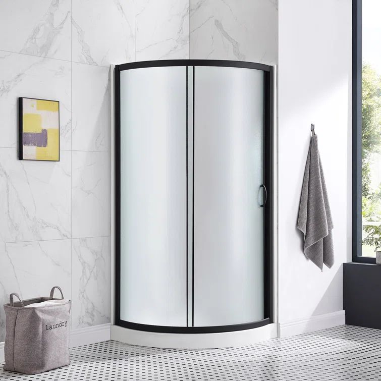 Matte Black Frosted Glass Round Corner Shower Kit