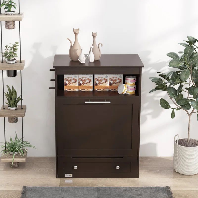 Brown Elevated Pet Feeder Station with Storage Cabinet