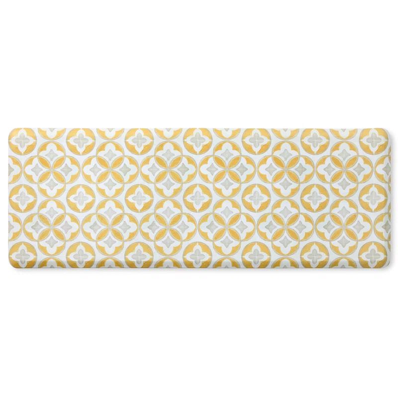 Yellow and Gray Geo Trellis Anti-Fatigue Kitchen Mat, 20"x55"
